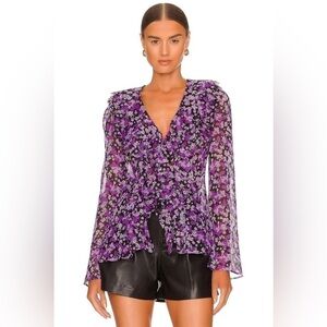 Free People sheer top Printed dark floral ruffles Black purple whimsygoth
